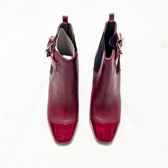 Pour La Victoire Bissit Ankle Boot Red Patent Leather Contrast Toe Size 9.5 NEW - Picture 1 of 6